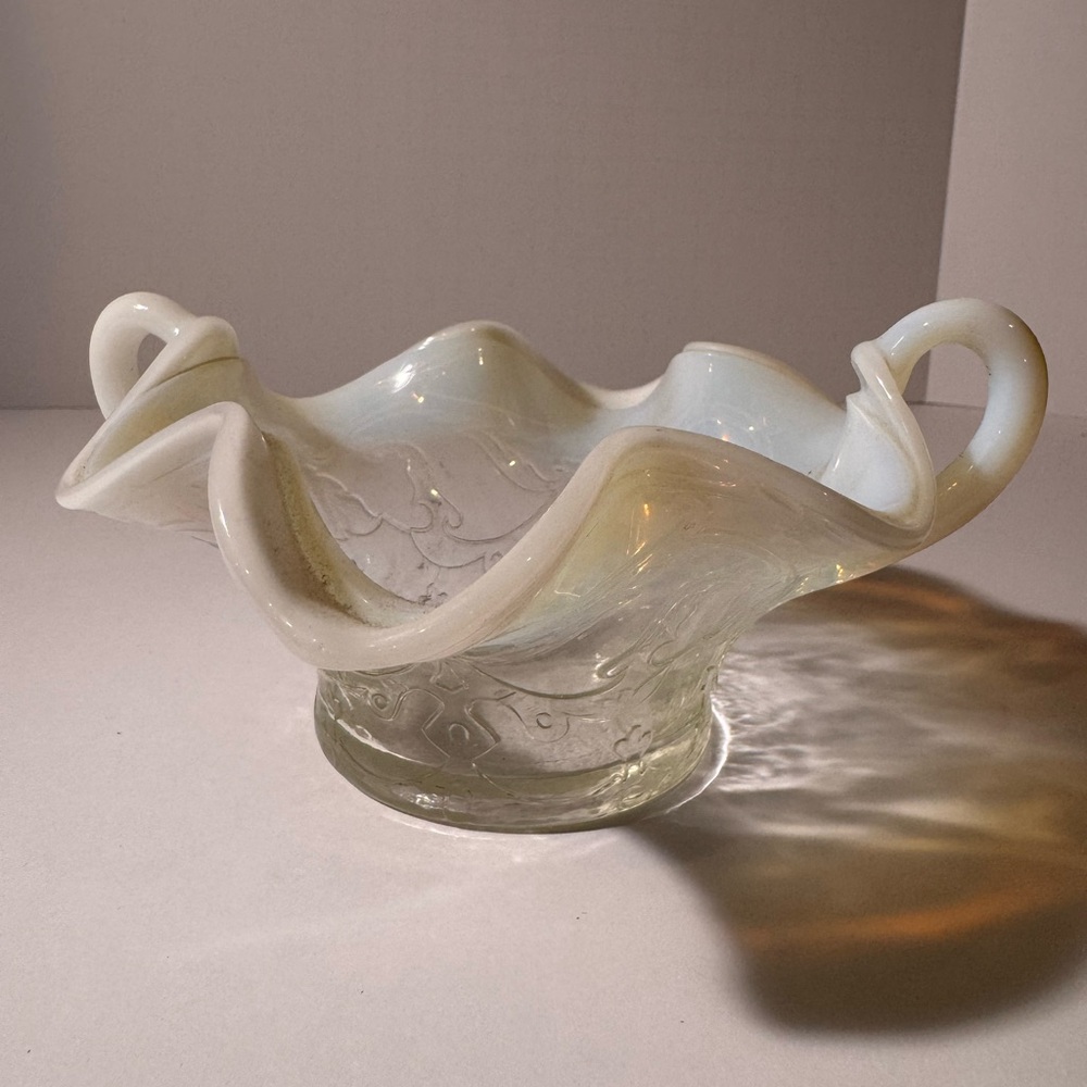 Fenton opalescent double handled dish